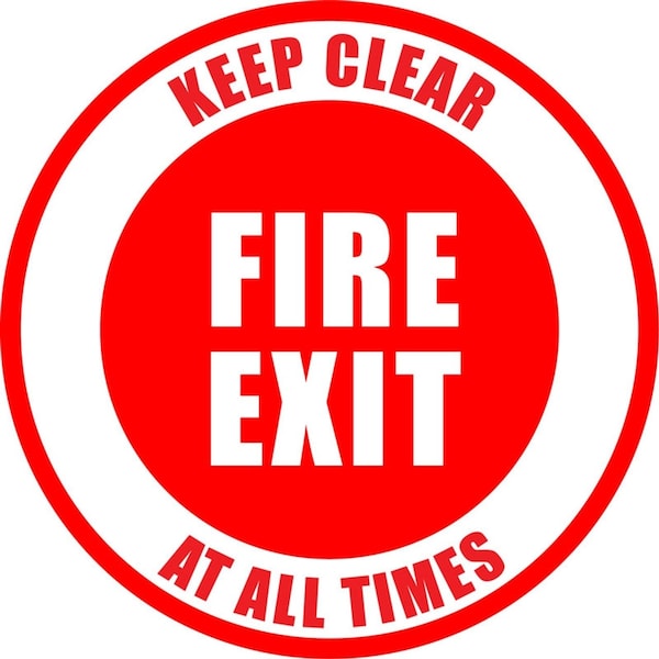 Fire Exit - Keep Clear 16in Diameter Non Slip Floor Sign